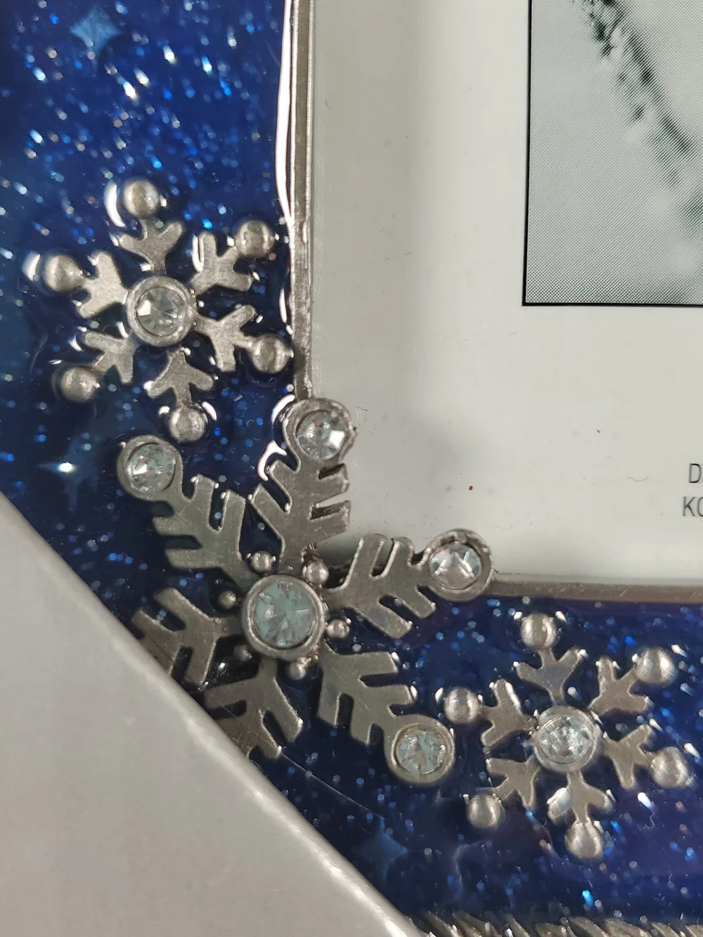 Winter Picture Frame Blue Enamel with Silver Snowflake Metal 4x6 in Photo NEW